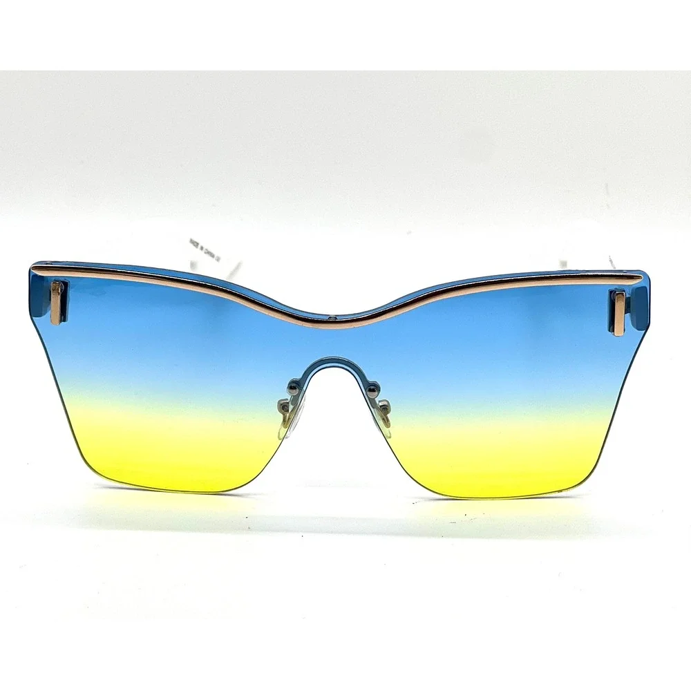 Womens Oversized Shield Sunglasses Blue Yellow Gradient Rimless Butterfly Shades